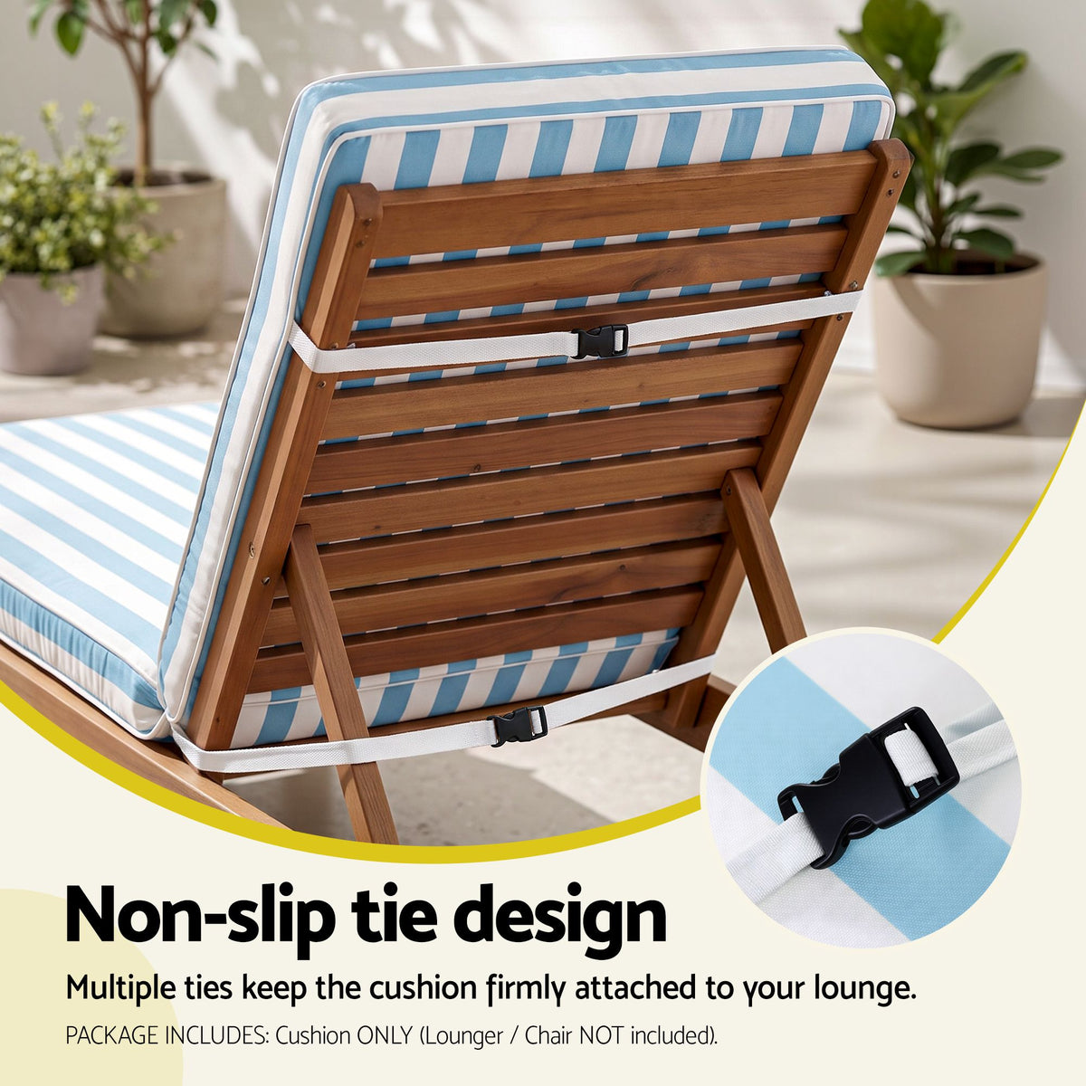 Gardeon Outdoor Chaise Lounge Cushion Chair Pad Sunbed Mattress Blue
