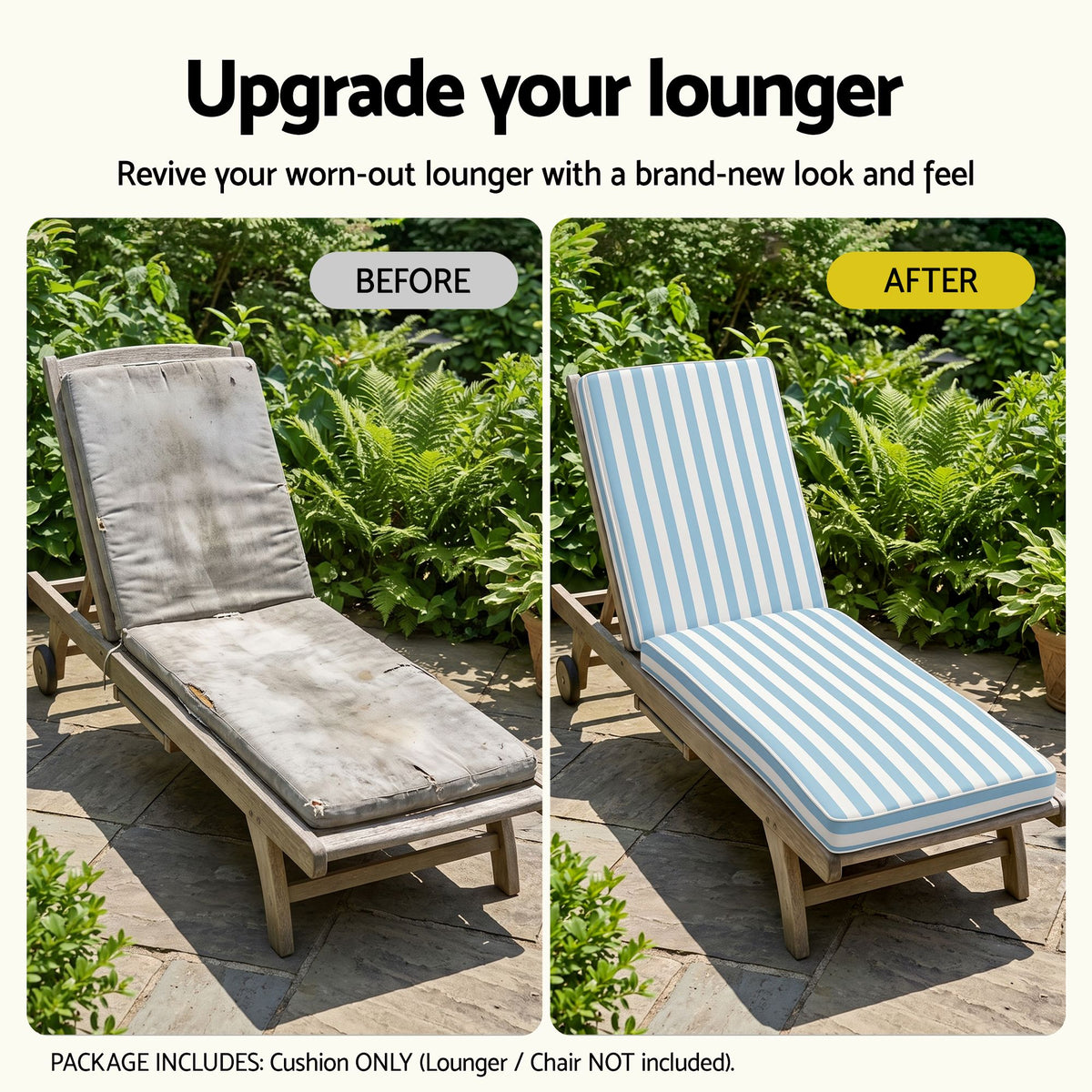 Gardeon Outdoor Chaise Lounge Cushion Chair Pad Sunbed Mattress Blue
