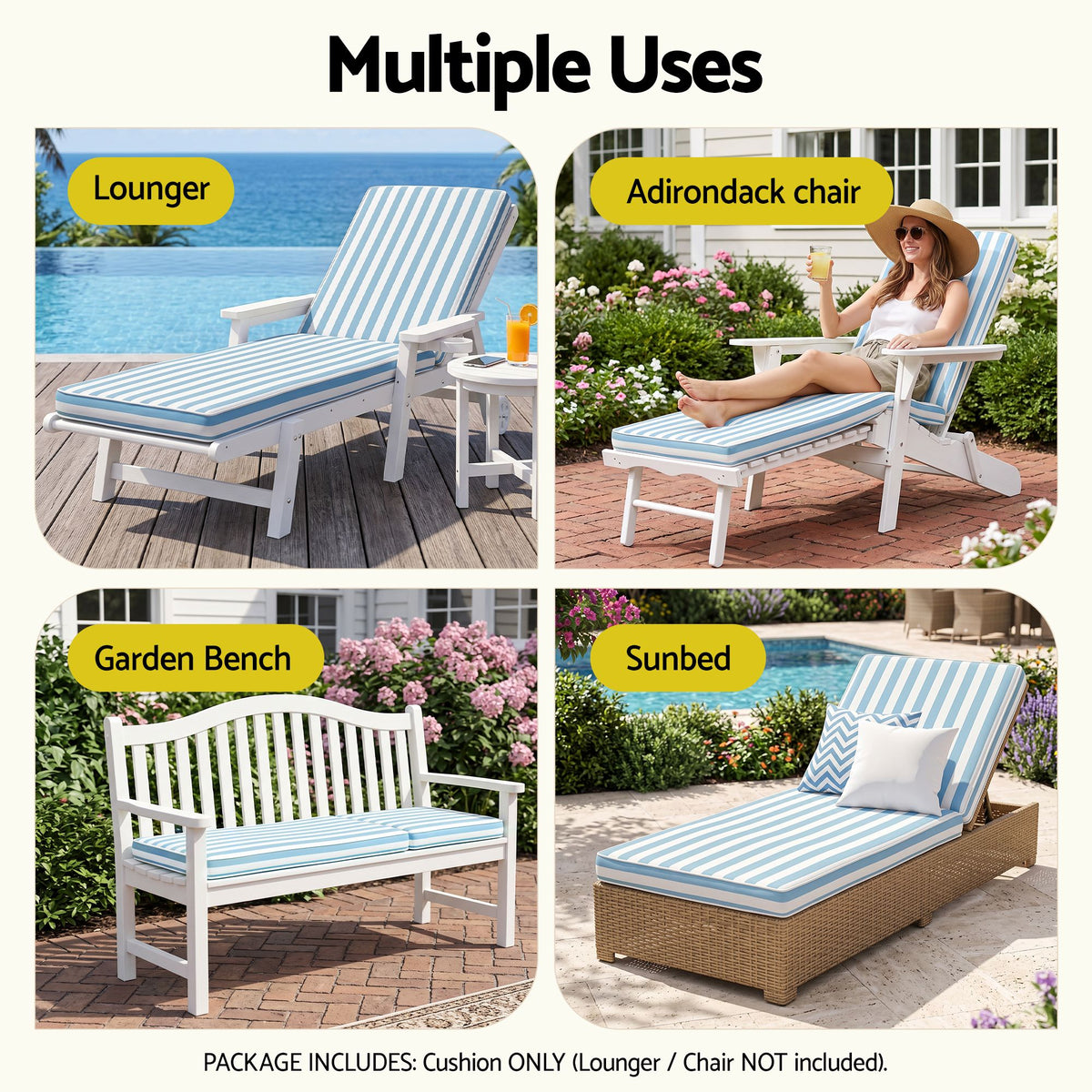 Gardeon Outdoor Chaise Lounge Cushion Chair Pad Sunbed Mattress Blue
