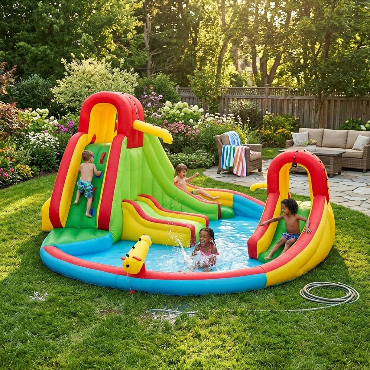 Inflatable Water Park Jumping Castle with 680W Electric Air Blower for Kids