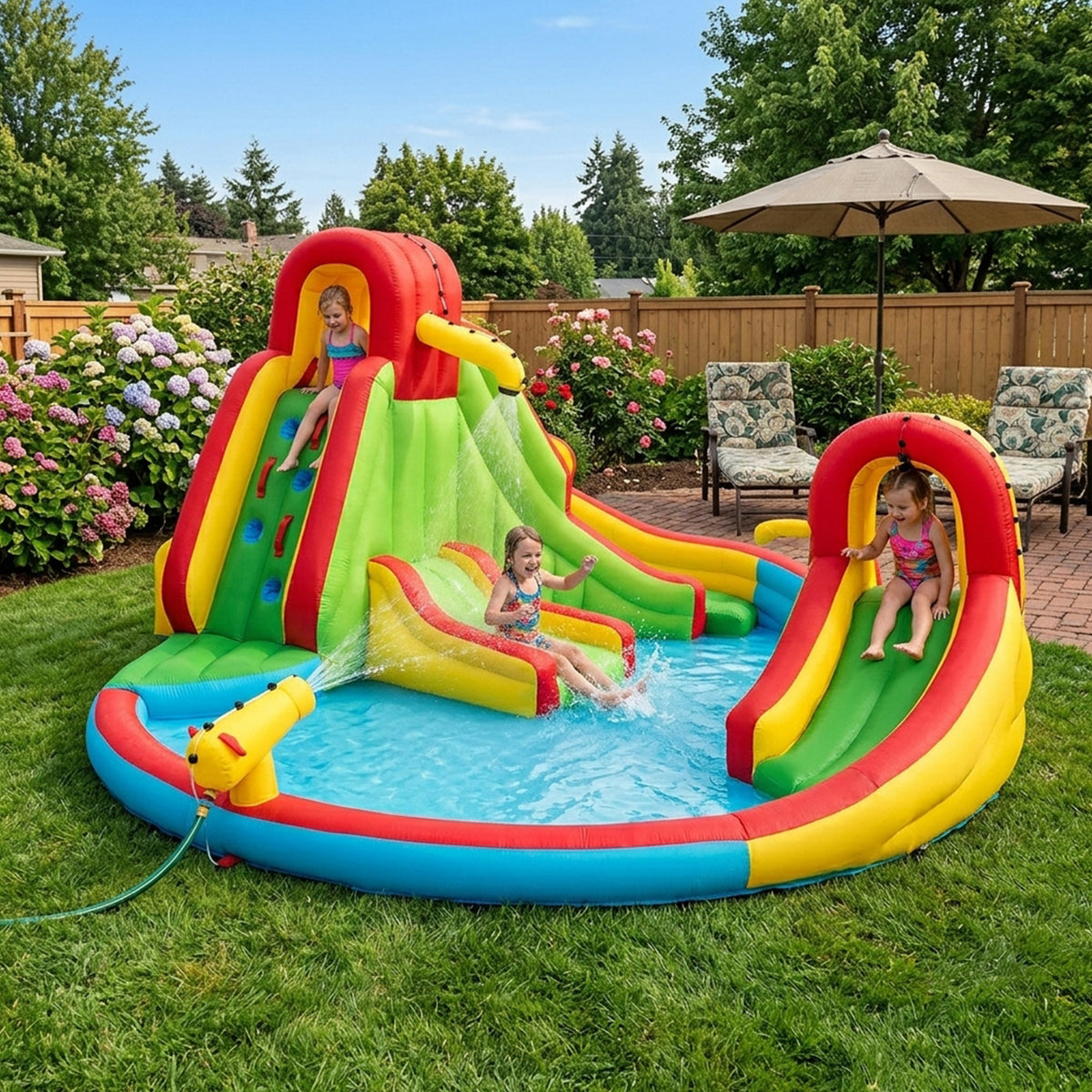 Inflatable Water Park Jumping Castle with 680W Electric Air Blower for Kids