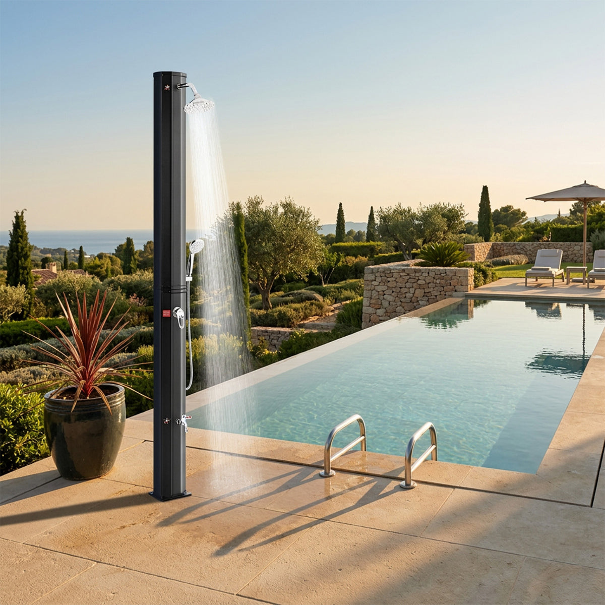 2.2M 35L Outdoor Solar Heated Shower with Free Rotating Shower Head Camping