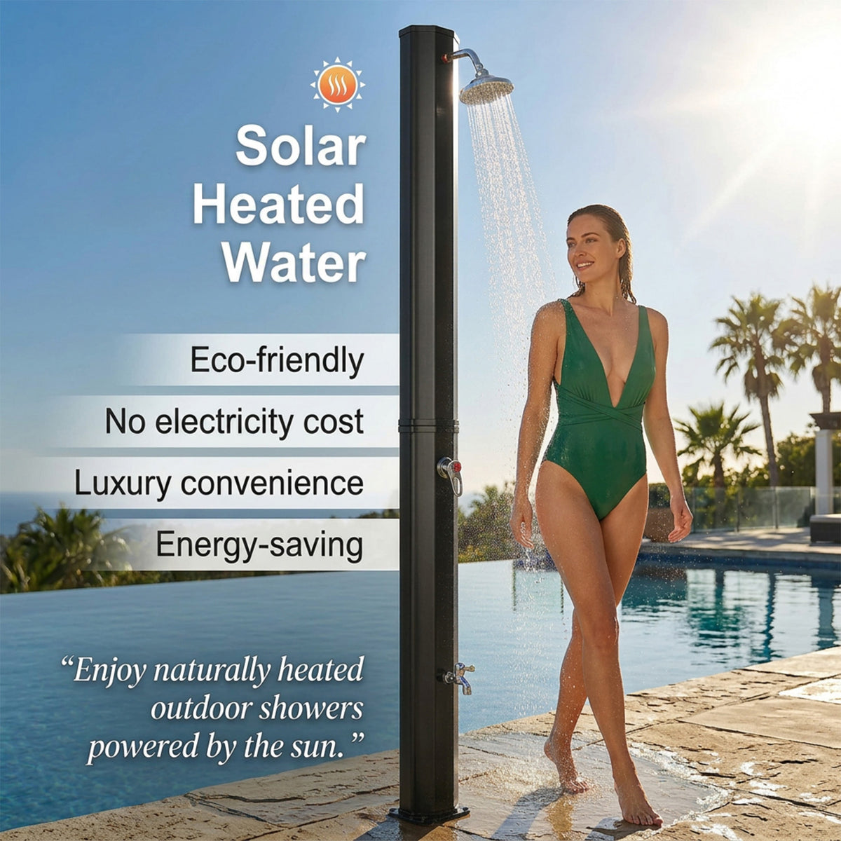 2.2M 35L Outdoor Solar Heated Shower with Free Rotating Shower Head Camping
