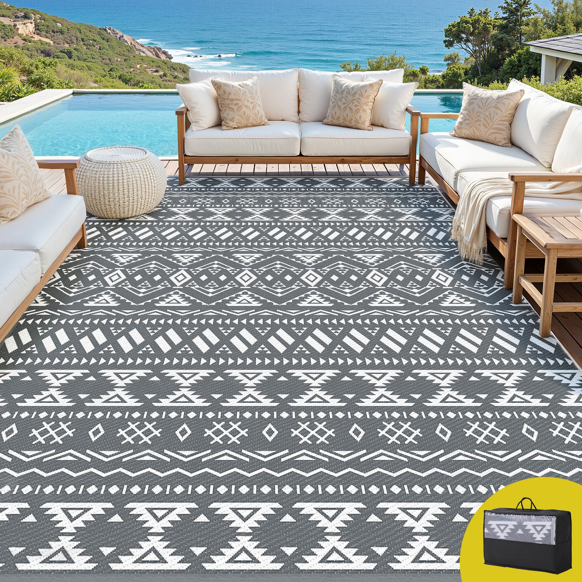 Gardeon Outdoor Rugs 274x366cm Large Carpet Reversible Mat PP Dual-Sided Patio Rug Bohemian
