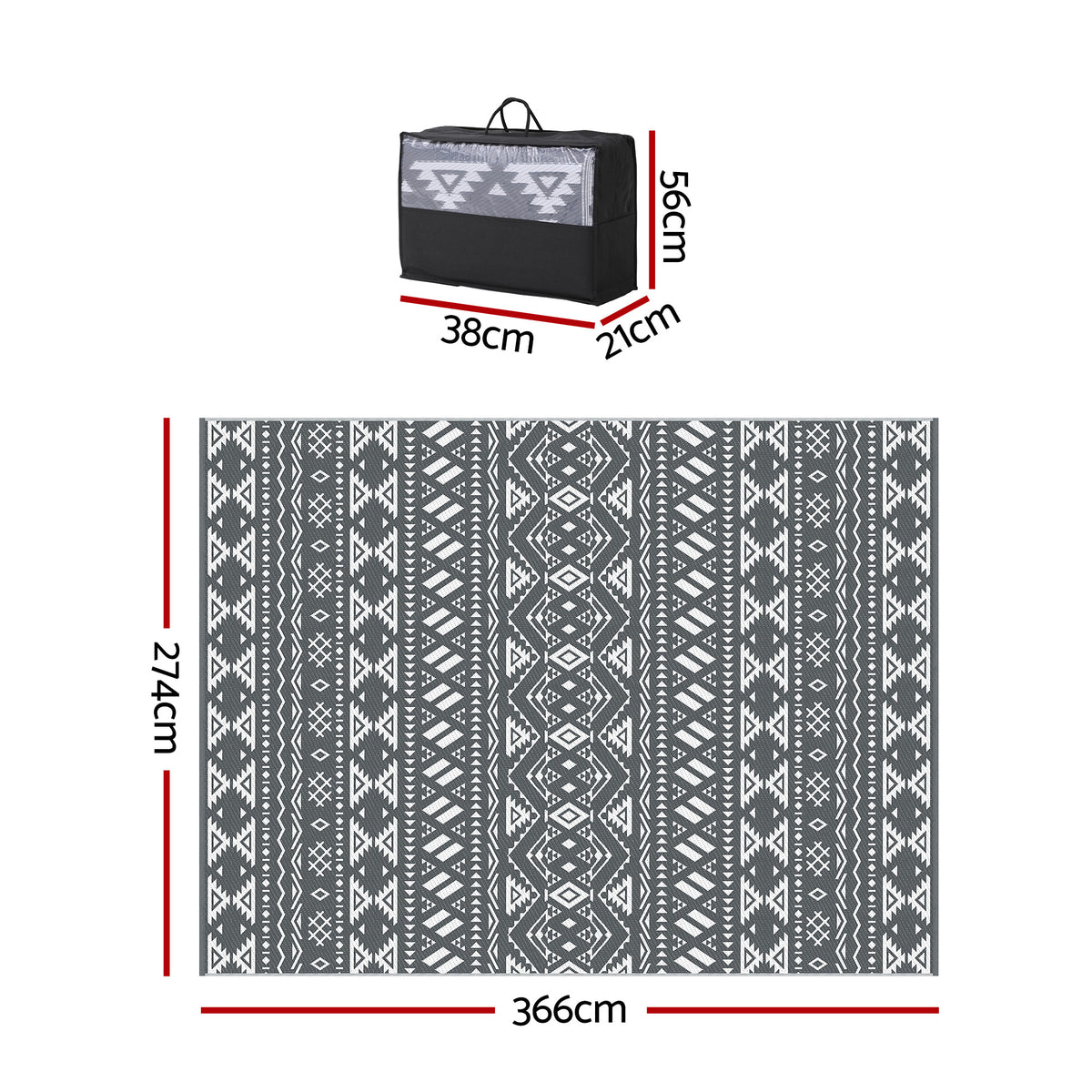 Gardeon Outdoor Rugs 274x366cm Large Carpet Reversible Mat PP Dual-Sided Patio Rug Bohemian