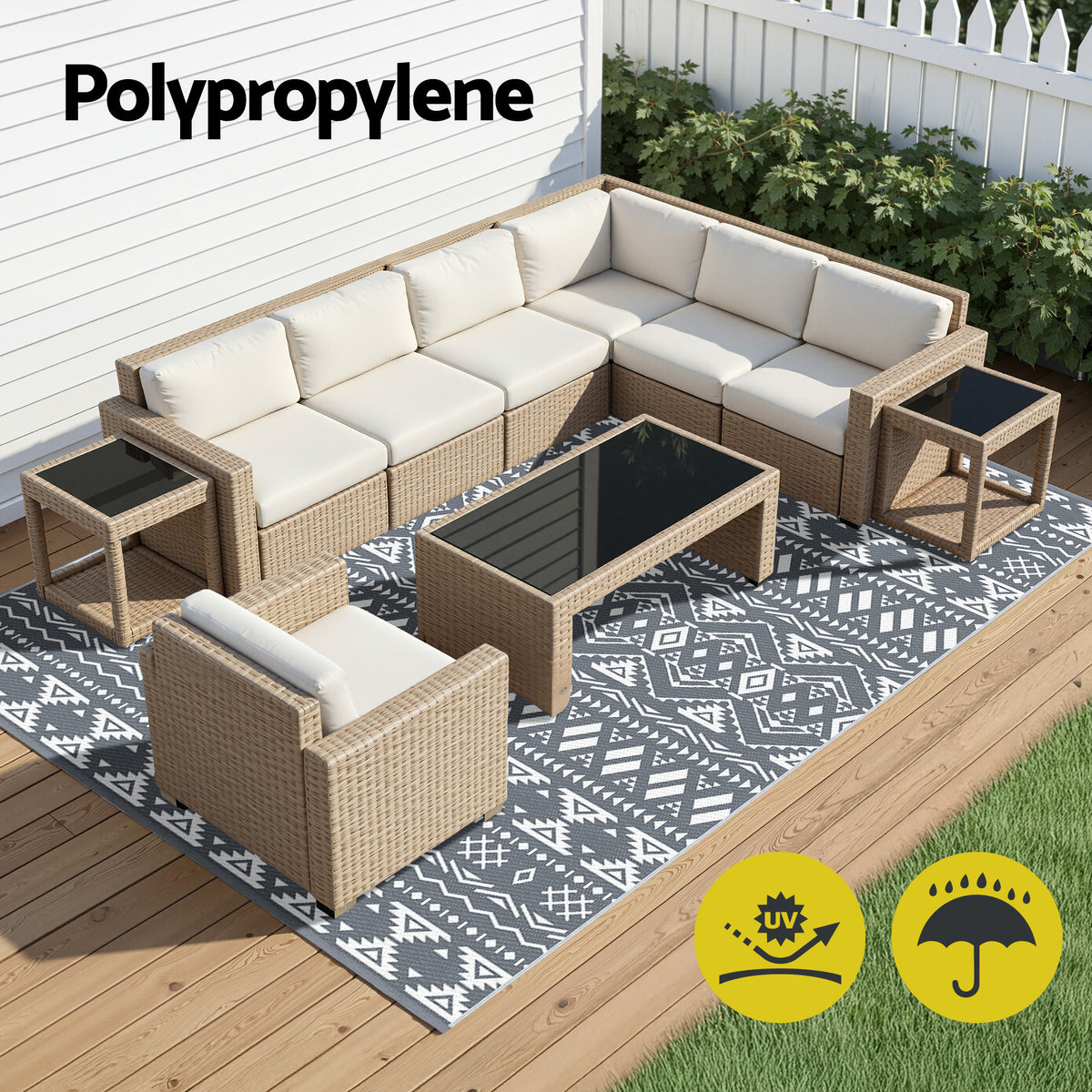 Gardeon Outdoor Rugs 274x366cm Large Carpet Reversible Mat PP Dual-Sided Patio Rug Bohemian