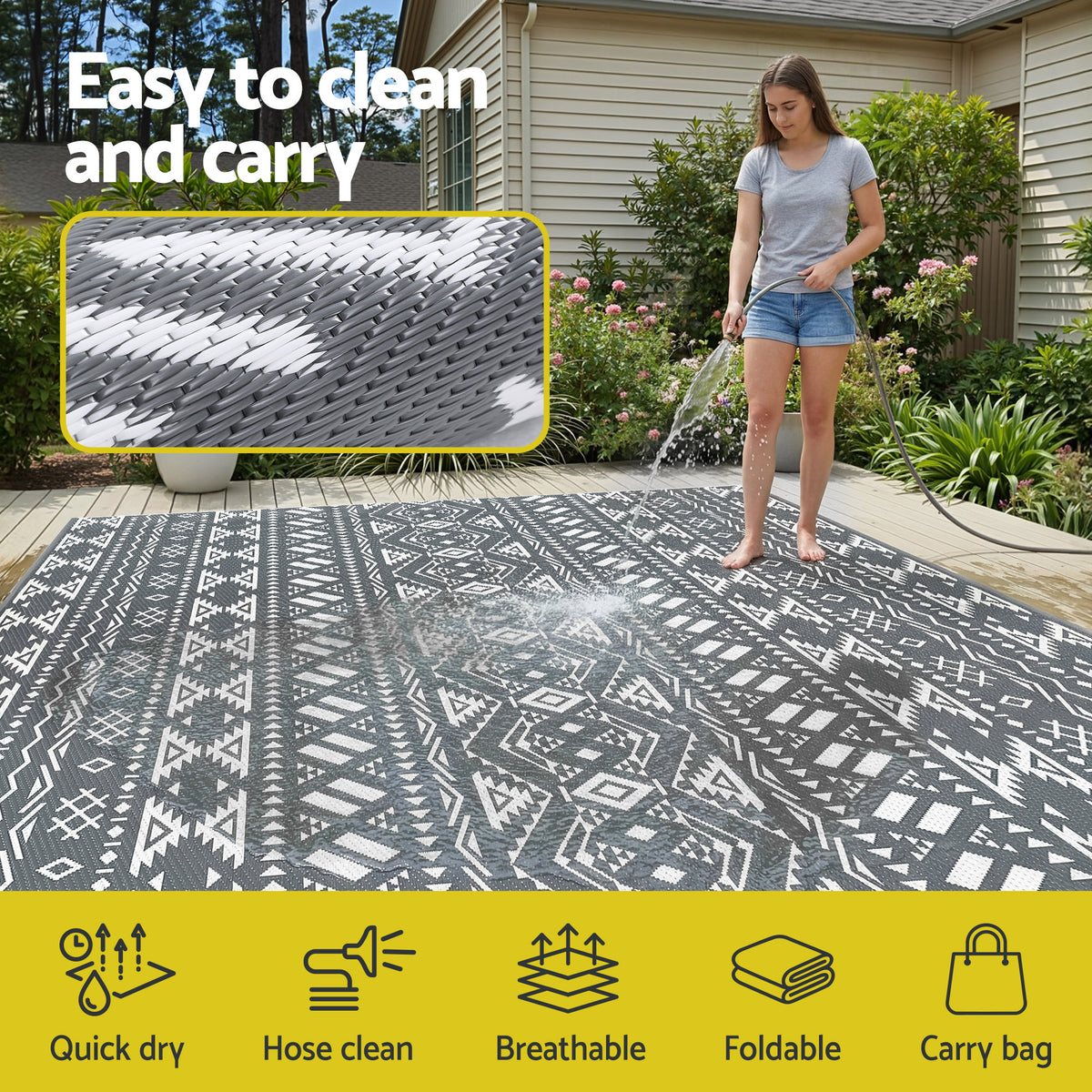 Gardeon Outdoor Rugs 274x366cm Large Carpet Reversible Mat PP Dual-Sided Patio Rug Bohemian