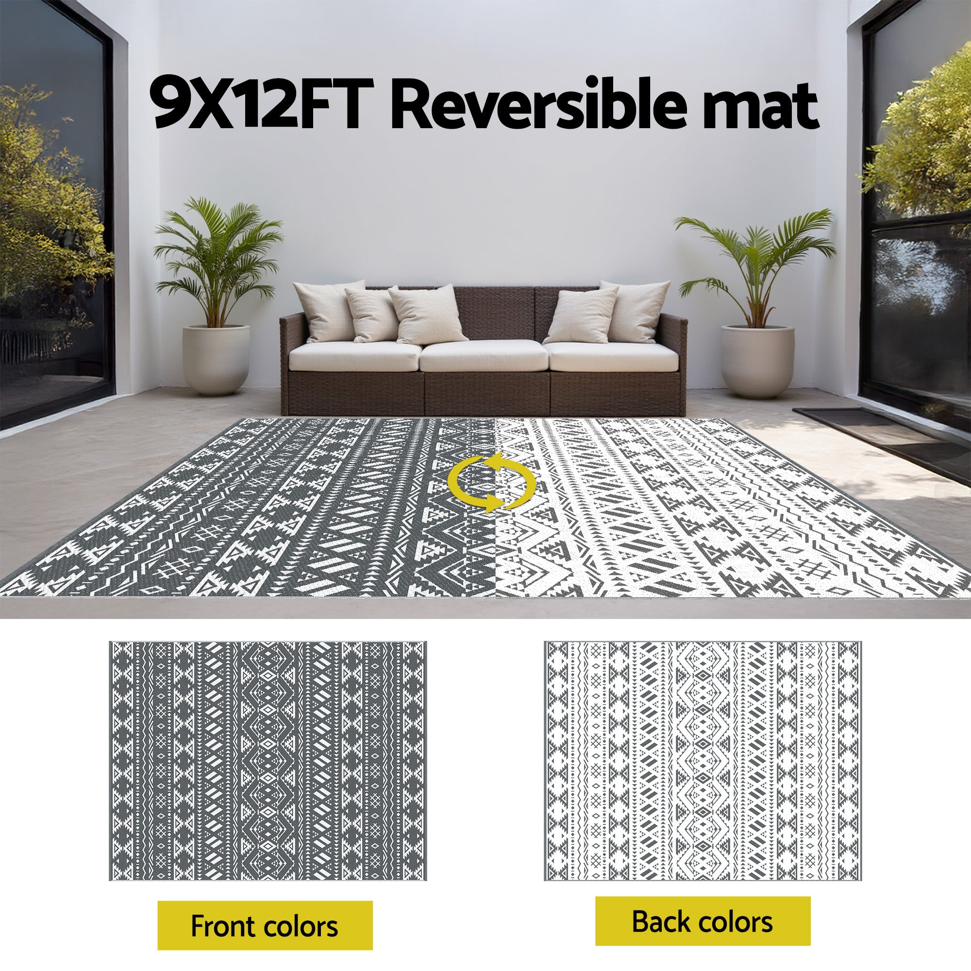 Gardeon Outdoor Rugs 274x366cm Large Carpet Reversible Mat PP Dual-Sided Patio Rug Bohemian