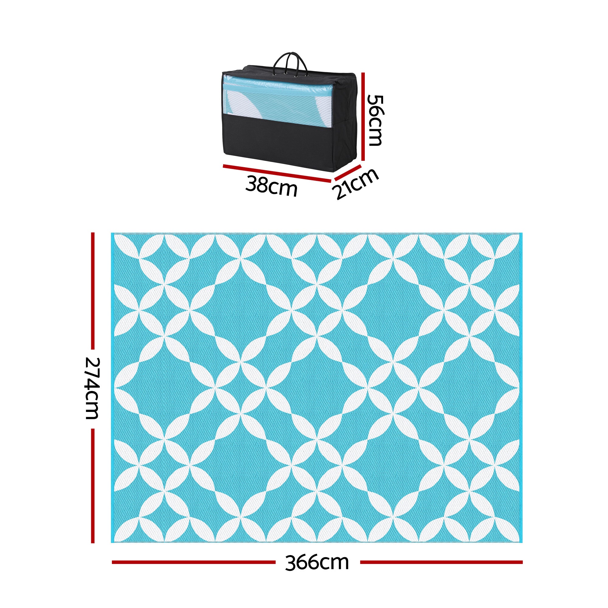 Gardeon Outdoor Rugs 274x366cm Large Carpet Reversible Mat PP Dual-Sided Patio Rug Light Blue