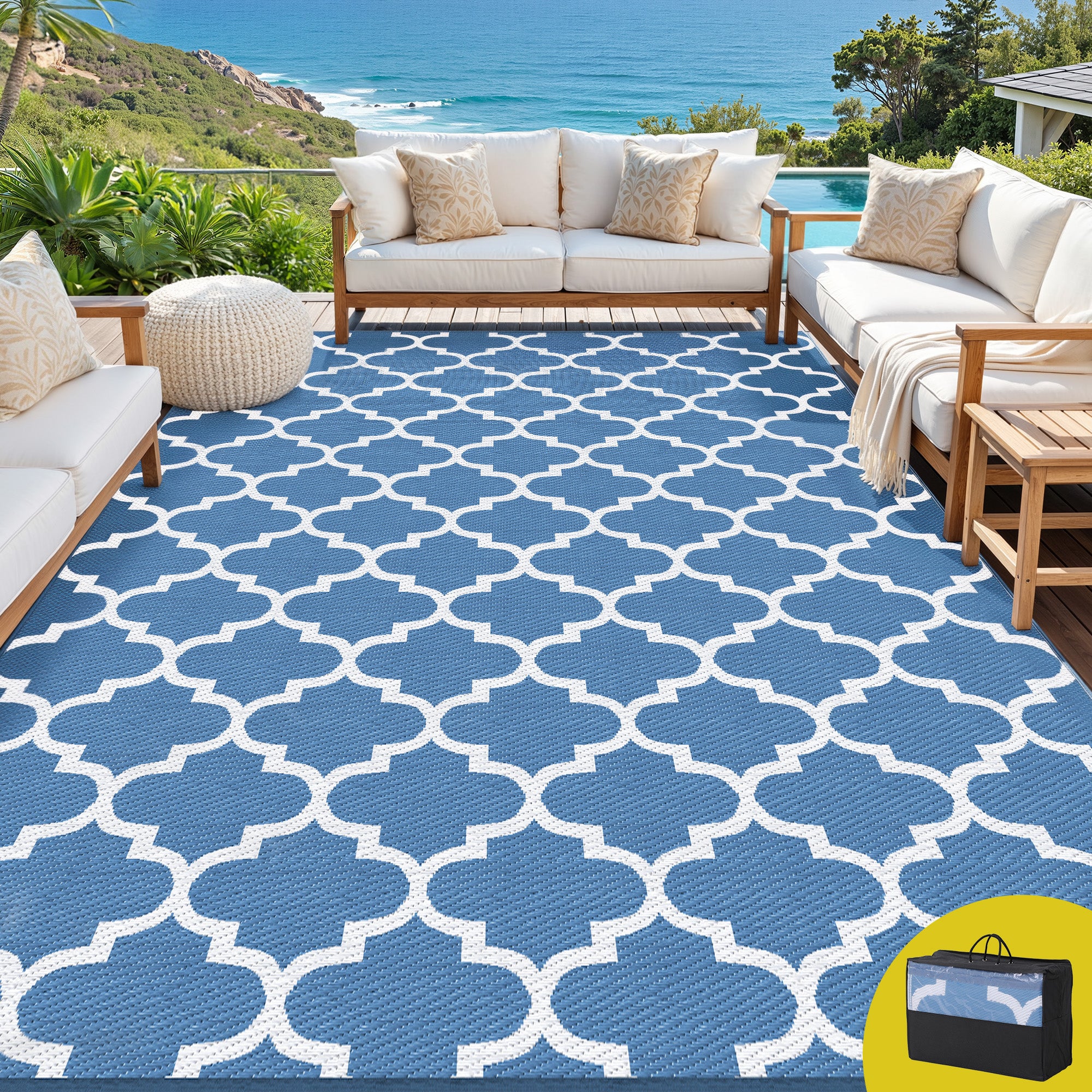 Gardeon Outdoor Rugs 274x366cm Large Carpet Reversible Mat PP Dual-Sided Patio Rug Blue
