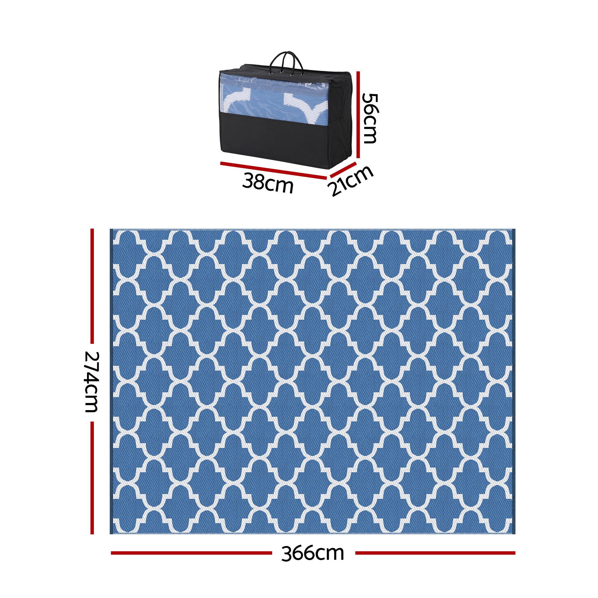 Gardeon Outdoor Rugs 274x366cm Large Carpet Reversible Mat PP Dual-Sided Patio Rug Blue