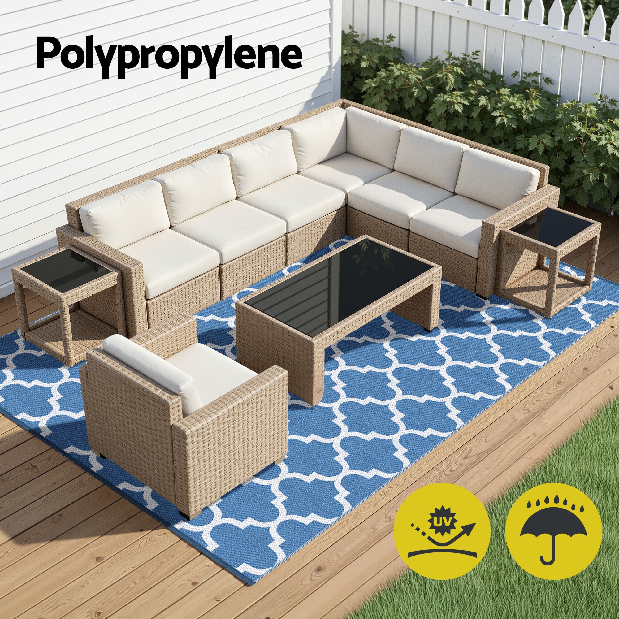 Gardeon Outdoor Rugs 274x366cm Large Carpet Reversible Mat PP Dual-Sided Patio Rug Blue