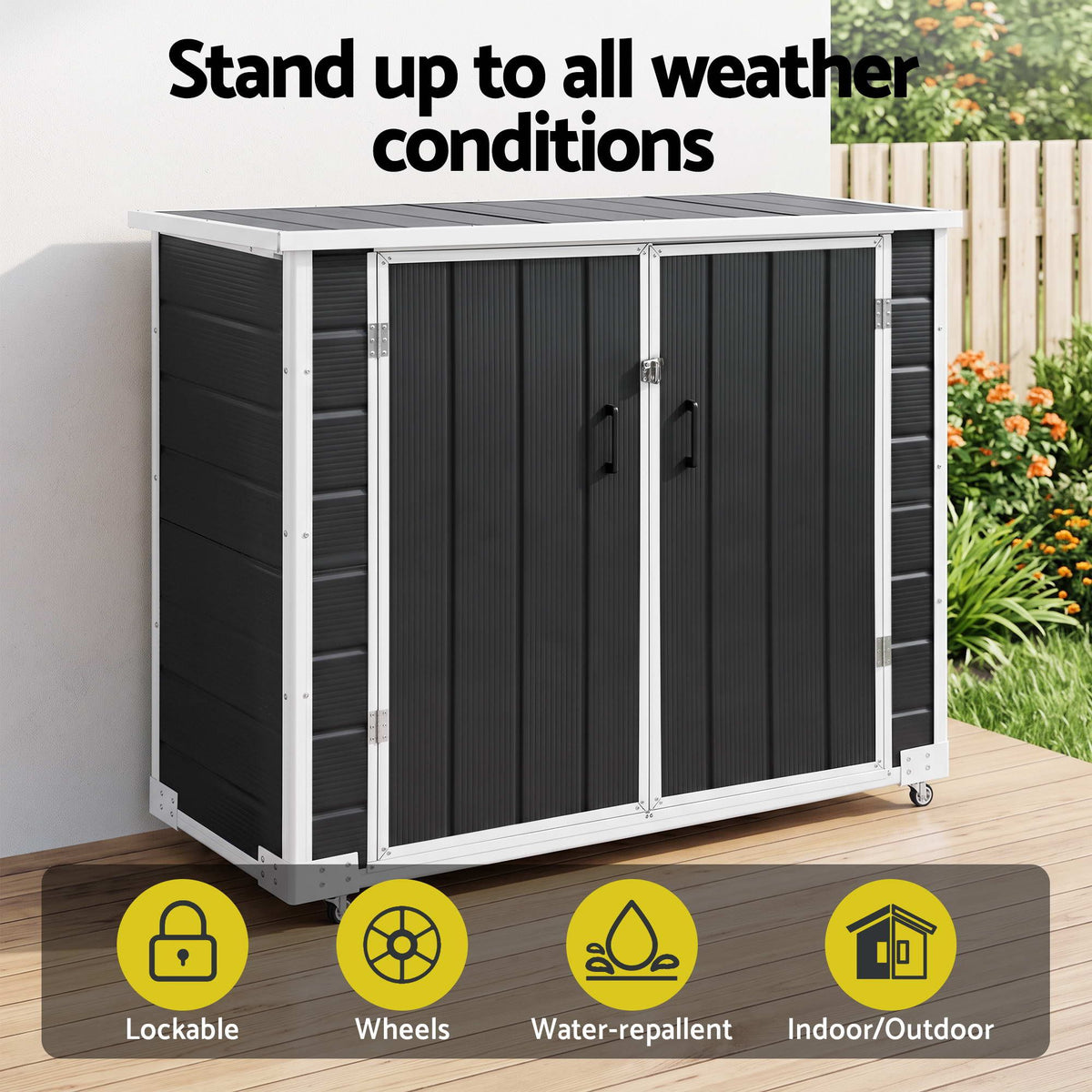 Gardeon Outdoor Storage Box 1164L Garden Shed 5 Wheels Lockable Cabinet Tool Organizer Dark Grey