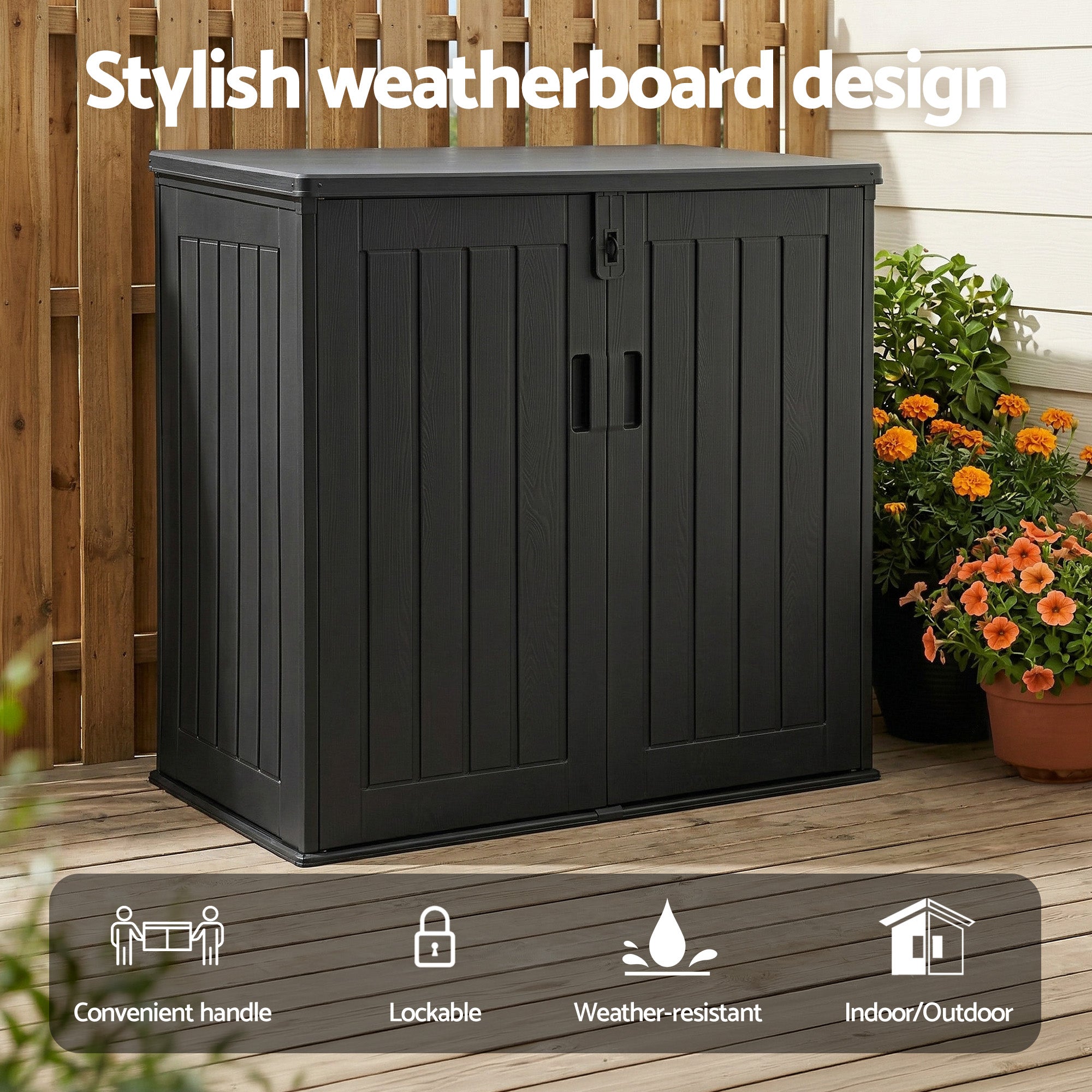 Gardeon Outdoor Storage Box 775L Container Lockable Cabinet Tool Organizer Shed Black