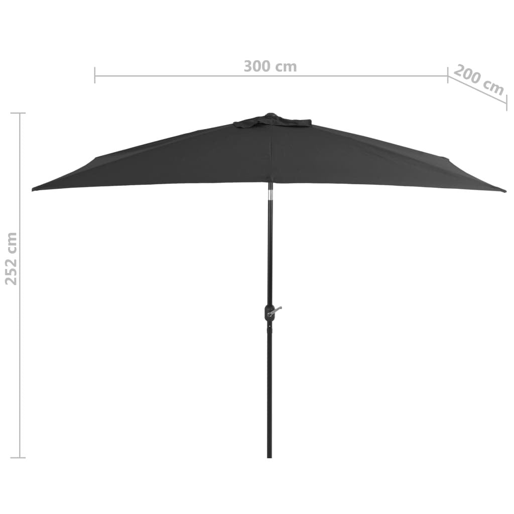 Garden Parasol Tilt 300x200cm Metal Pole Crank UV Protect Outdoor Anthracite