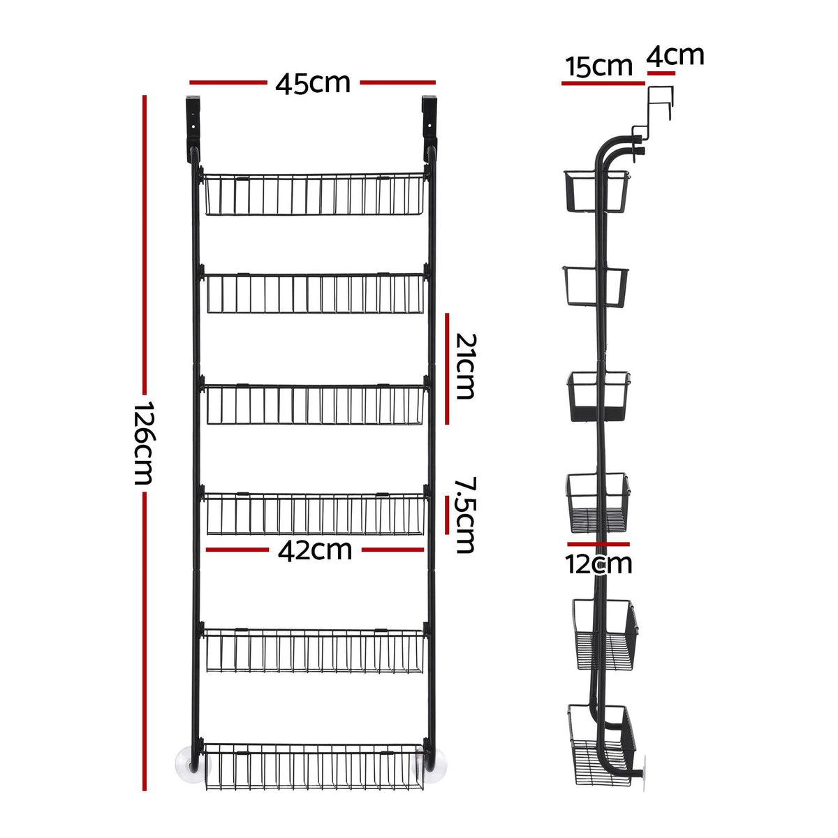 Artiss Over Door Storage Hanger Pantry 6-Tier Metal Hook Hanging Organiser Black