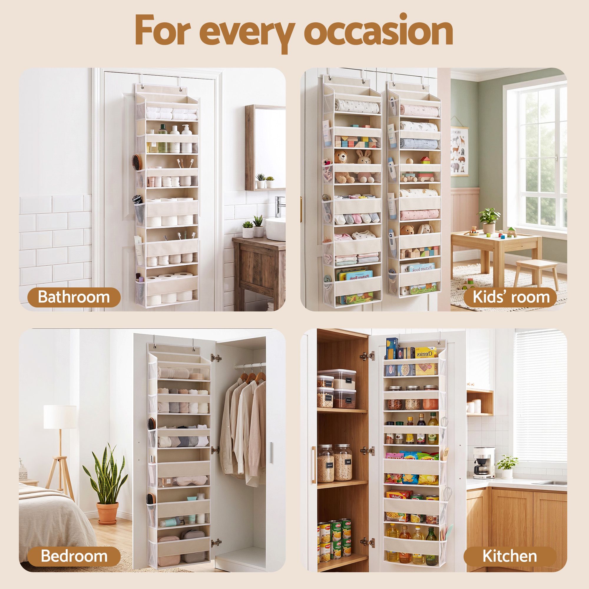 Artiss 2X Over Door Storage Hangers Pantry 6-Tier Organiser Pockets Fabric Beige