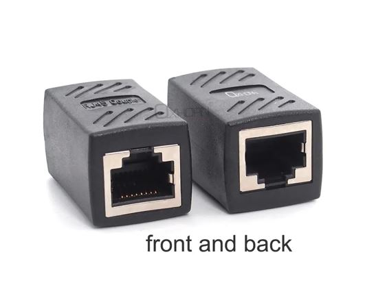Oxhorn RJ45 Ethernet Inline 8 pins Coupler / Joiner Female to Female F-F Gold plated connections Black Retail bag
