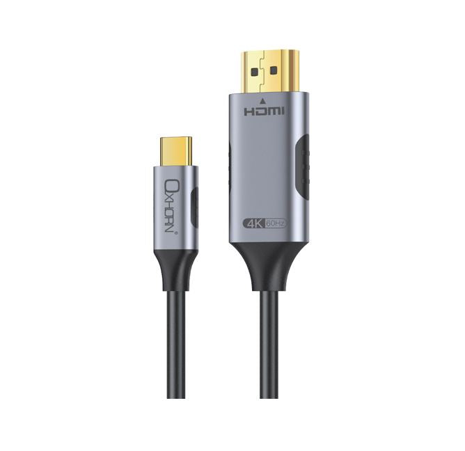 Oxhorn USB C to HDMI 2.0 Cable 1m 4K 60Hz HDCP 1.4 HDCP 2.2 LPCM Thunderbolt 3 4 Windows Mac Aluminium Plugs Black