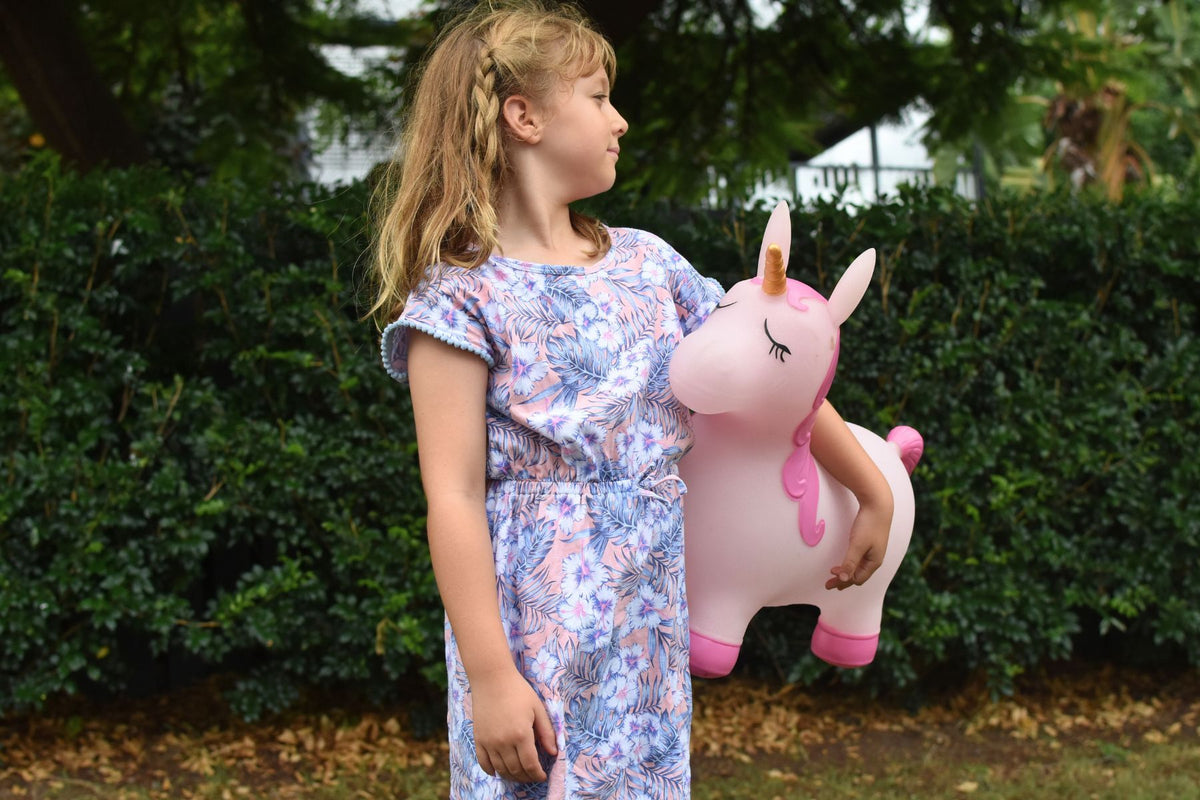 Kaper Kidz Bouncy Rider Unicorn Inflatable Kids Ride On Toy Pink