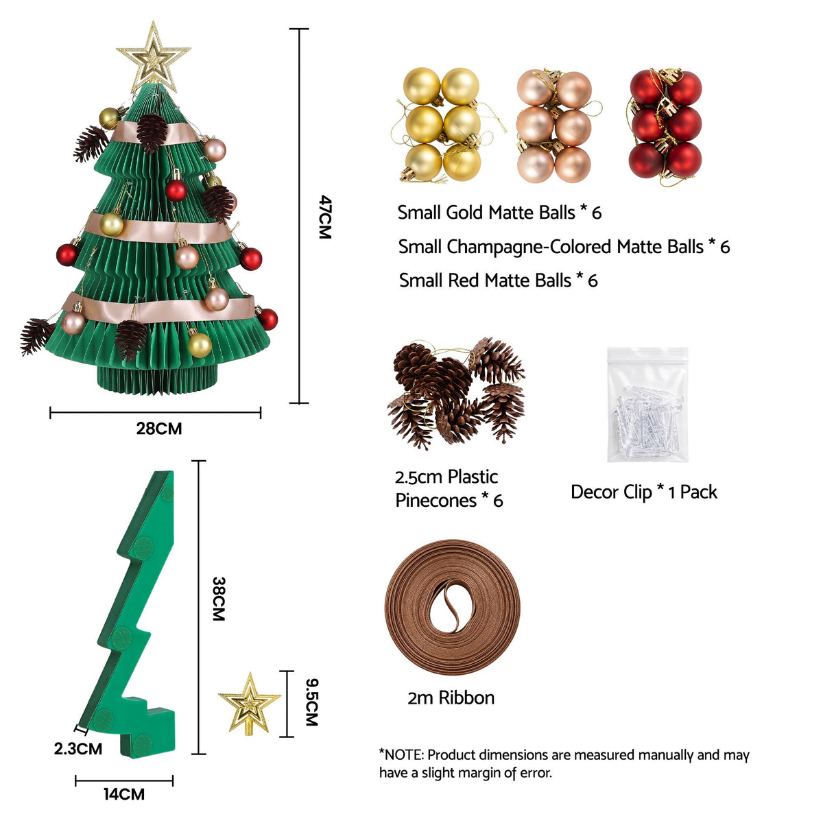 Jingle Jollys Paper Christmas Tree Tabletop 47CM Topper Green DIY Ornament Set