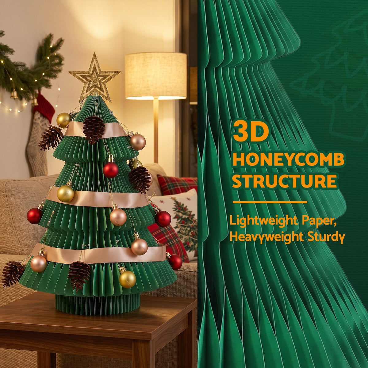 Jingle Jollys Paper Christmas Tree Tabletop 47CM Topper Green DIY Ornament Set
