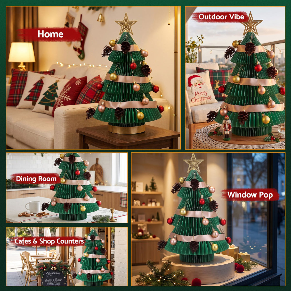 Jingle Jollys Paper Christmas Tree Tabletop 47CM Topper Green DIY Ornament Set