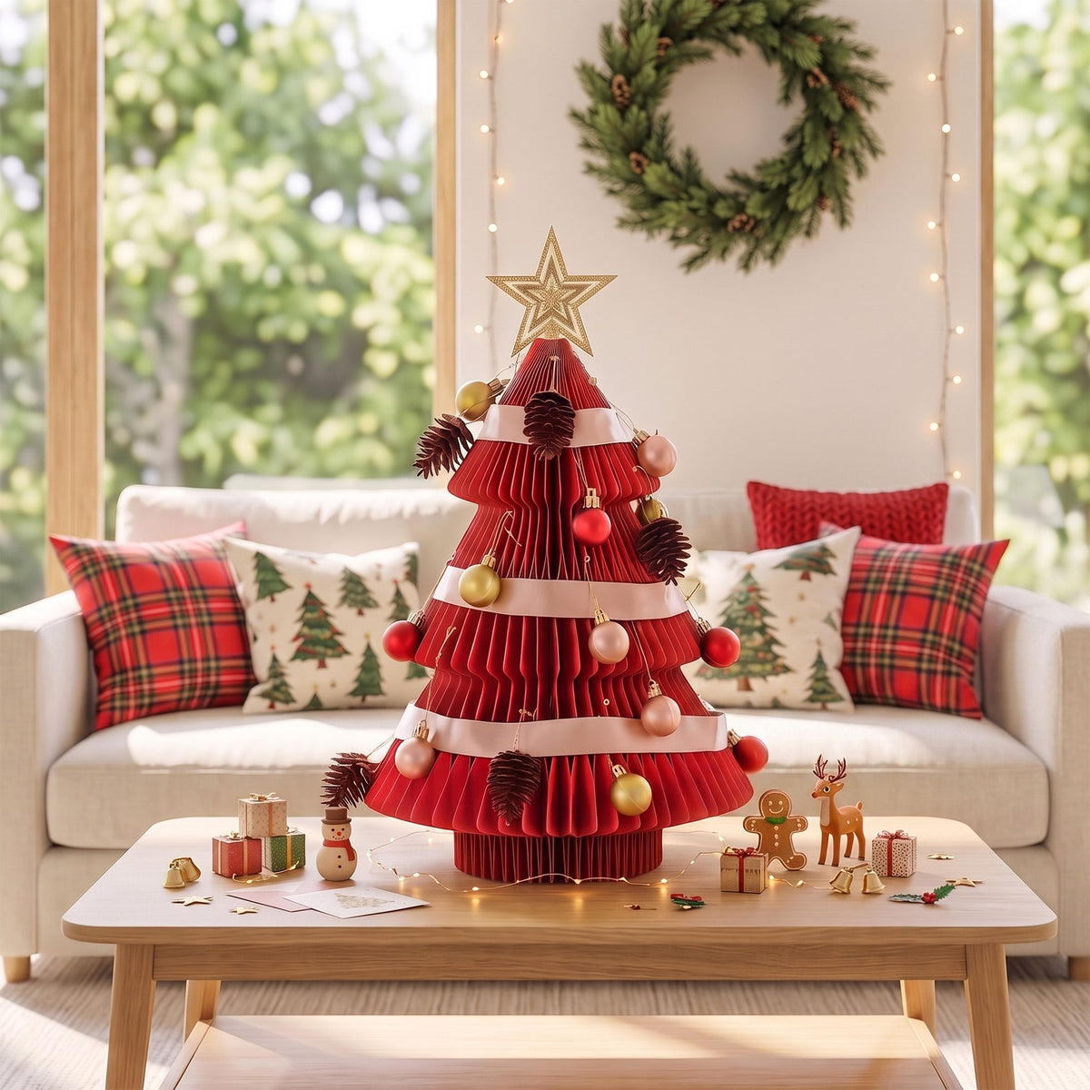 Jingle Jollys Paper Christmas Tree Tabletop 47CM Topper Red DIY Ornament Set