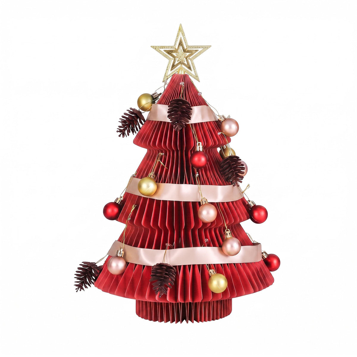 Jingle Jollys Paper Christmas Tree Tabletop 47CM Topper Red DIY Ornament Set