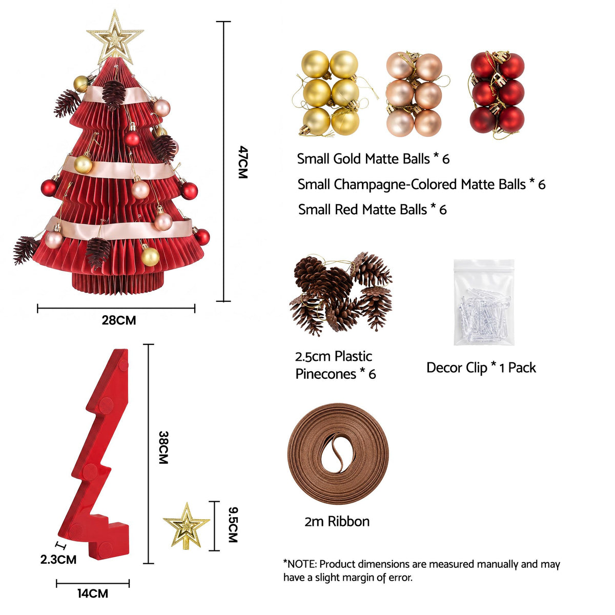 Jingle Jollys Paper Christmas Tree Tabletop 47CM Topper Red DIY Ornament Set