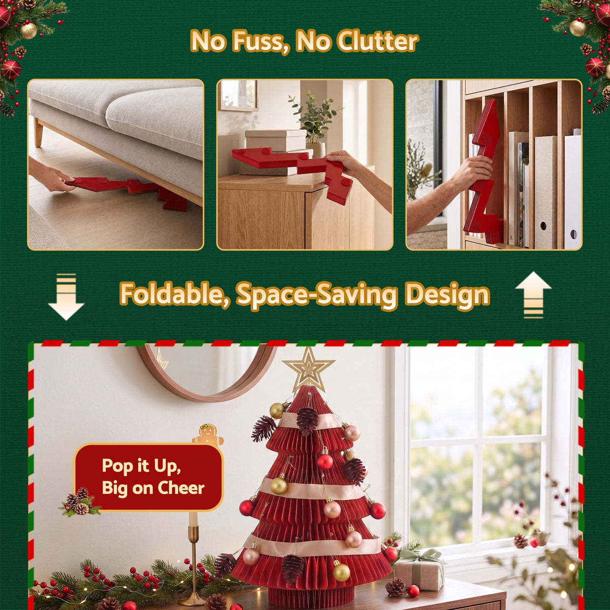 Jingle Jollys Paper Christmas Tree Tabletop 47CM Topper Red DIY Ornament Set