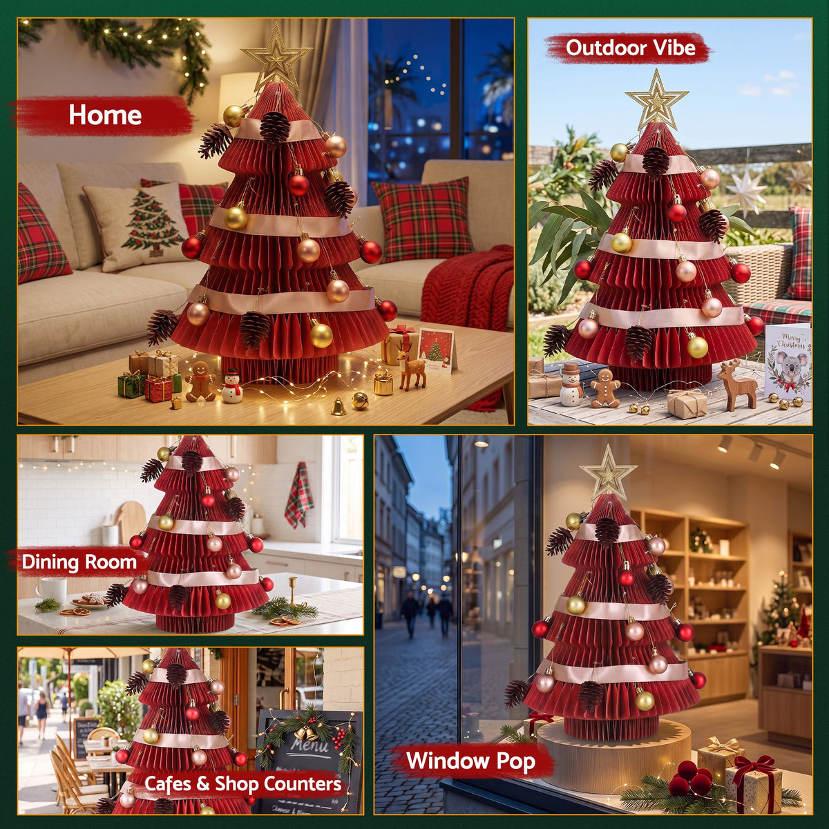 Jingle Jollys Paper Christmas Tree Tabletop 47CM Topper Red DIY Ornament Set
