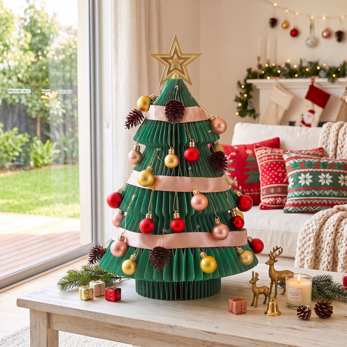 Jingle Jollys Paper Christmas Tree Tabletop 61CM Topper Green DIY Ornament Set
