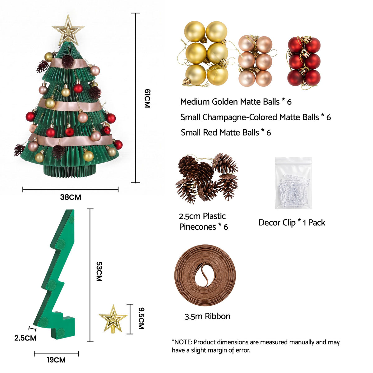 Jingle Jollys Paper Christmas Tree Tabletop 61CM Topper Green DIY Ornament Set