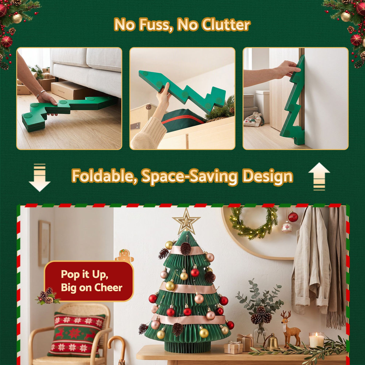 Jingle Jollys Paper Christmas Tree Tabletop 61CM Topper Green DIY Ornament Set