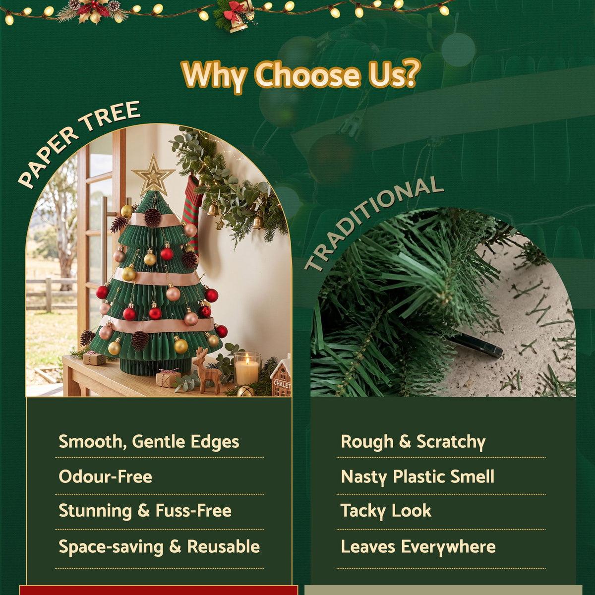 Jingle Jollys Paper Christmas Tree Tabletop 61CM Topper Green DIY Ornament Set