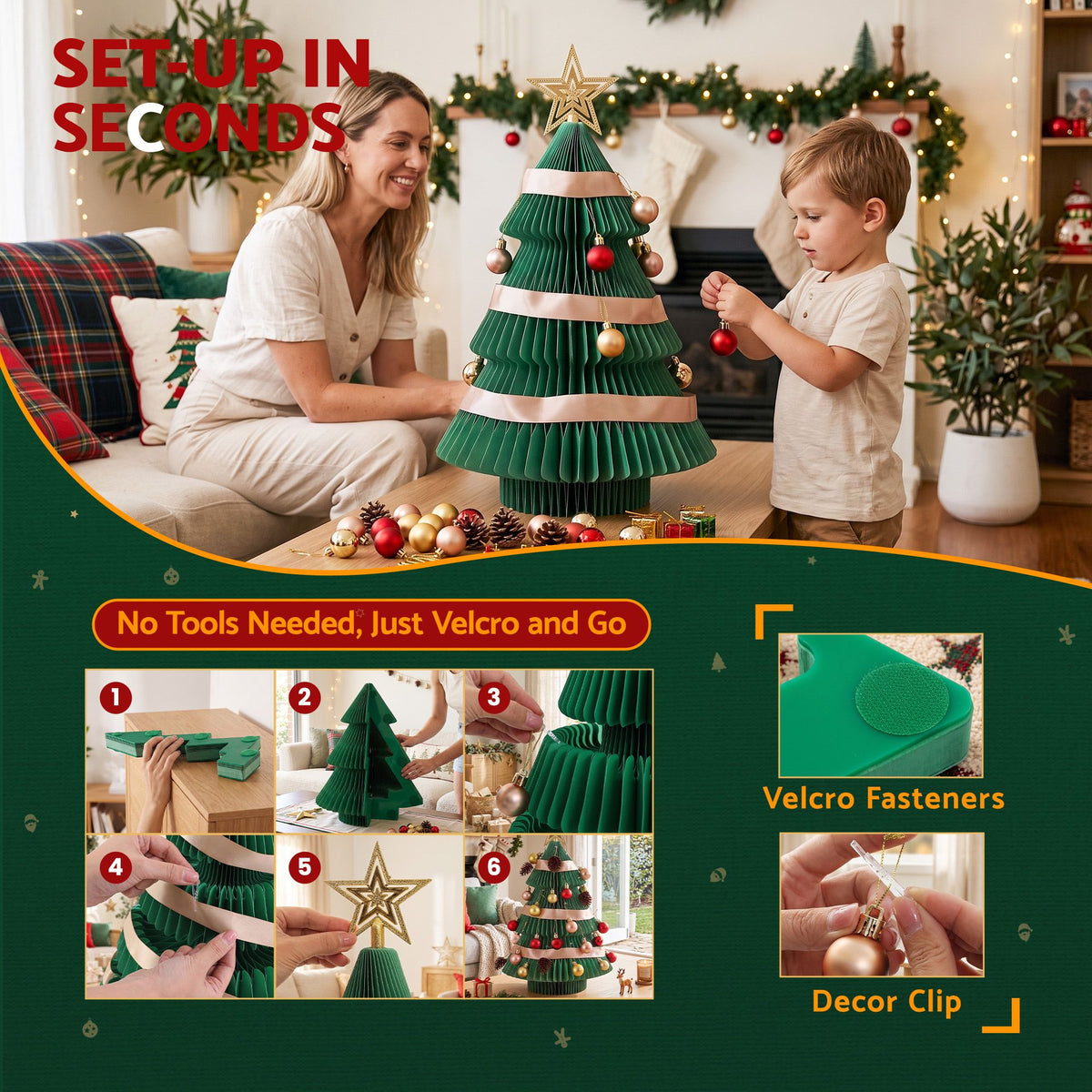 Jingle Jollys Paper Christmas Tree Tabletop 61CM Topper Green DIY Ornament Set