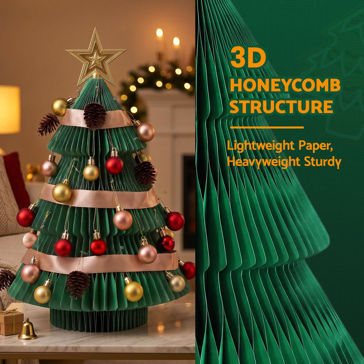 Jingle Jollys Paper Christmas Tree Tabletop 61CM Topper Green DIY Ornament Set