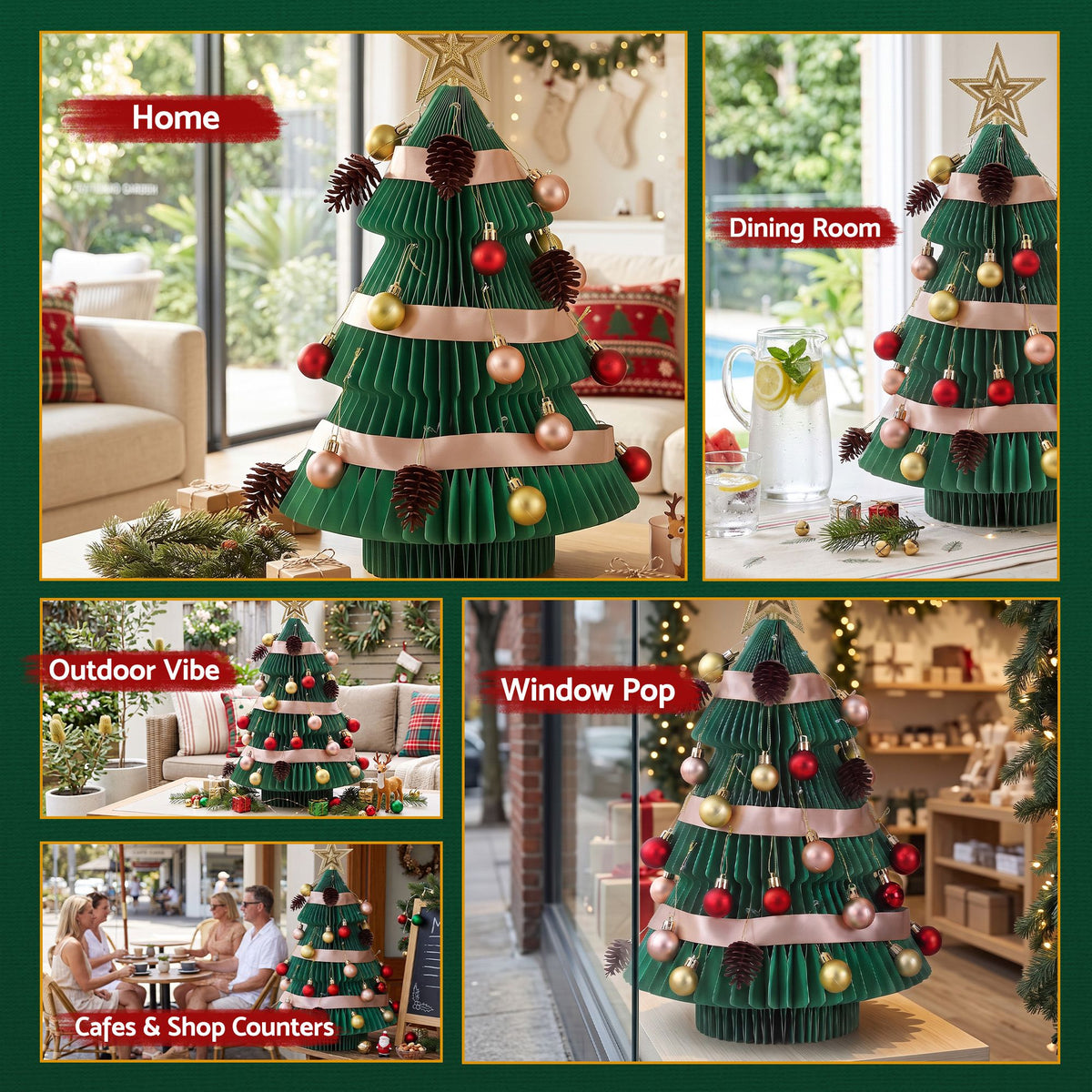 Jingle Jollys Paper Christmas Tree Tabletop 61CM Topper Green DIY Ornament Set