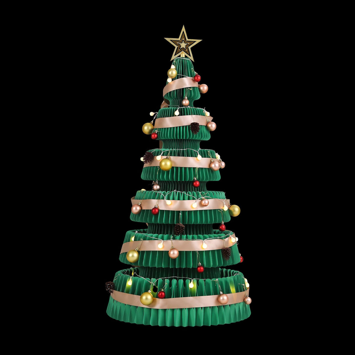 Jingle Jollys Paper Christmas Tree 111CM w/ Star Topper LEDs Green