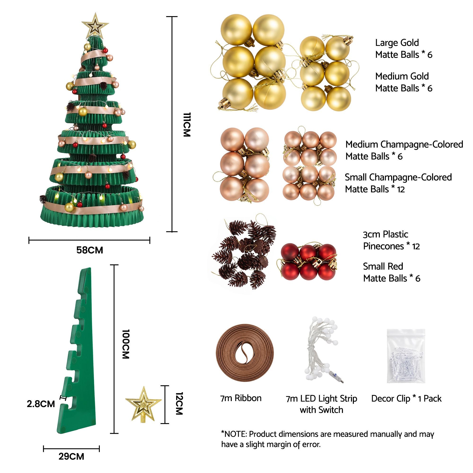Jingle Jollys Paper Christmas Tree 111CM w/ Star Topper LEDs Green