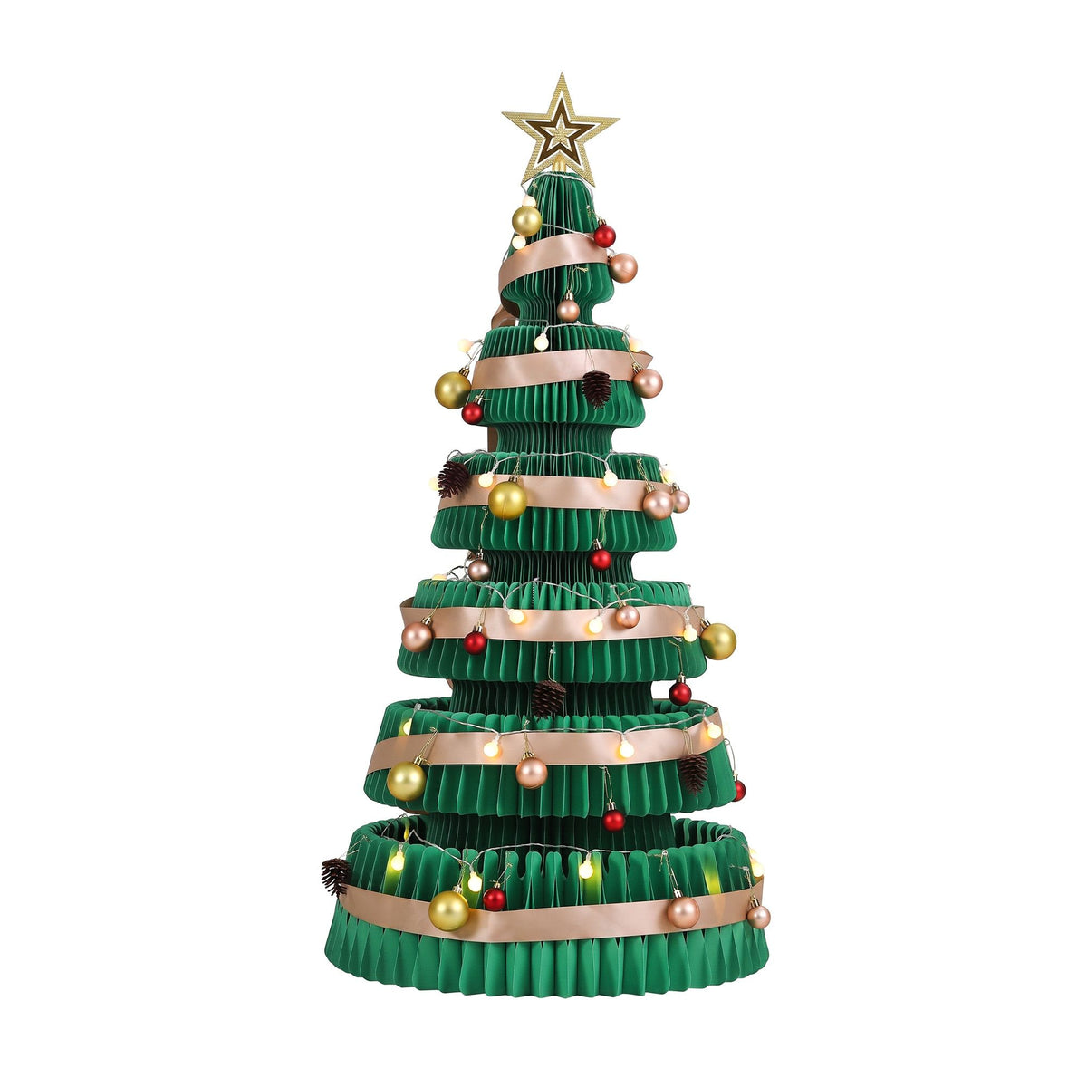 Jingle Jollys Paper Christmas Tree 111CM w/ Star Topper LEDs Green