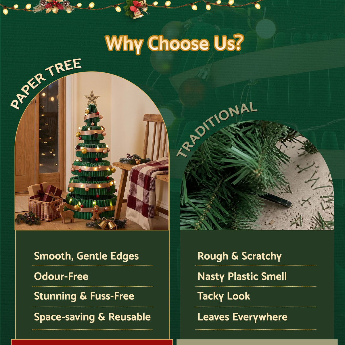 Jingle Jollys Paper Christmas Tree 111CM w/ Star Topper LEDs Green