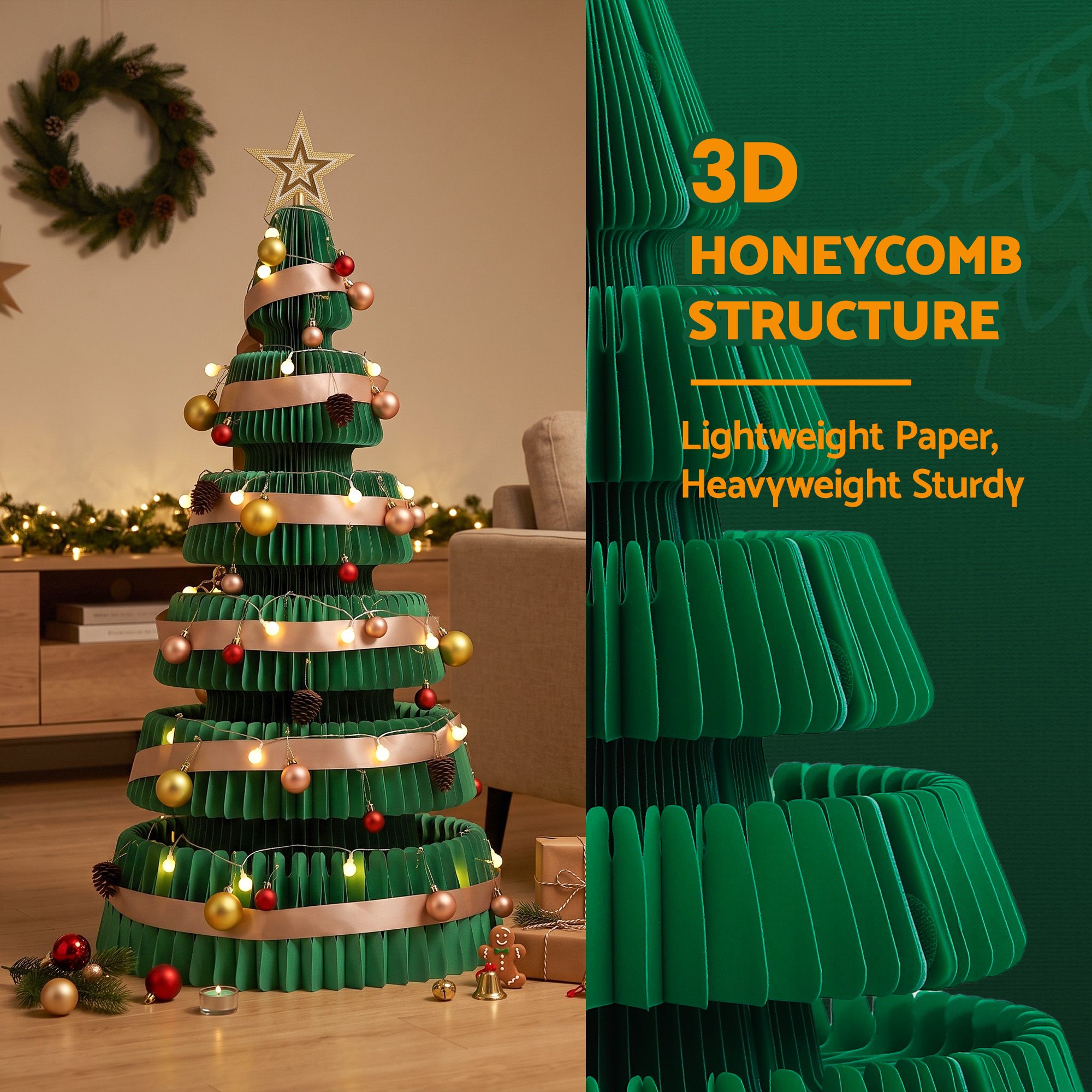 Jingle Jollys Paper Christmas Tree 111CM w/ Star Topper LEDs Green