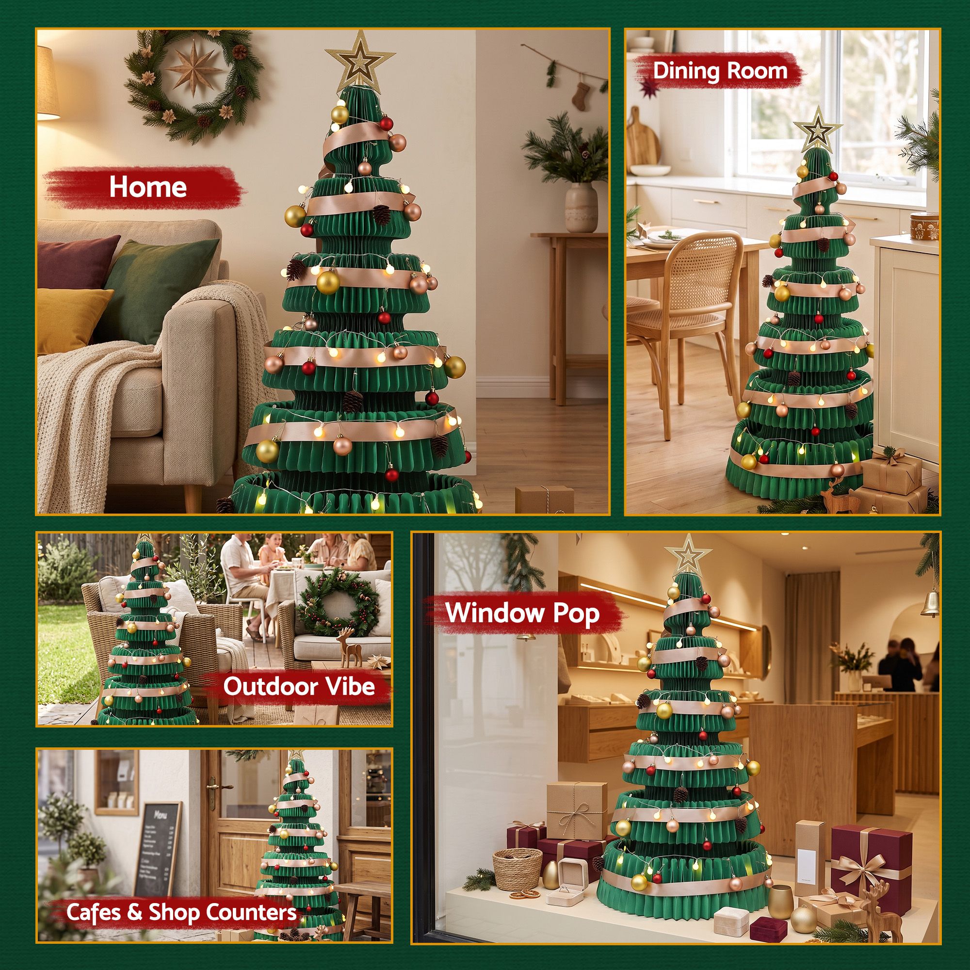 Jingle Jollys Paper Christmas Tree 111CM w/ Star Topper LEDs Green