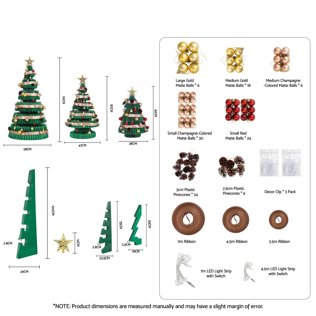 Jingle Jollys 3PCS Christmas Tree Decoration Lights Foldable Easy Setup Tree