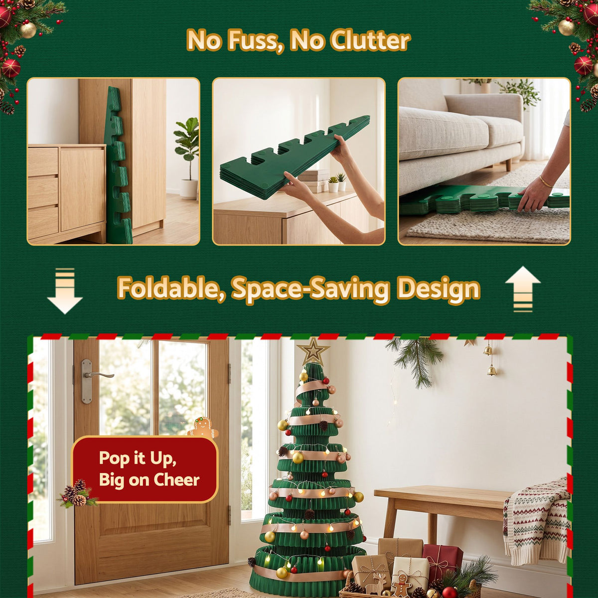 Jingle Jollys 3PCS Christmas Tree Decoration Lights Foldable Easy Setup Tree