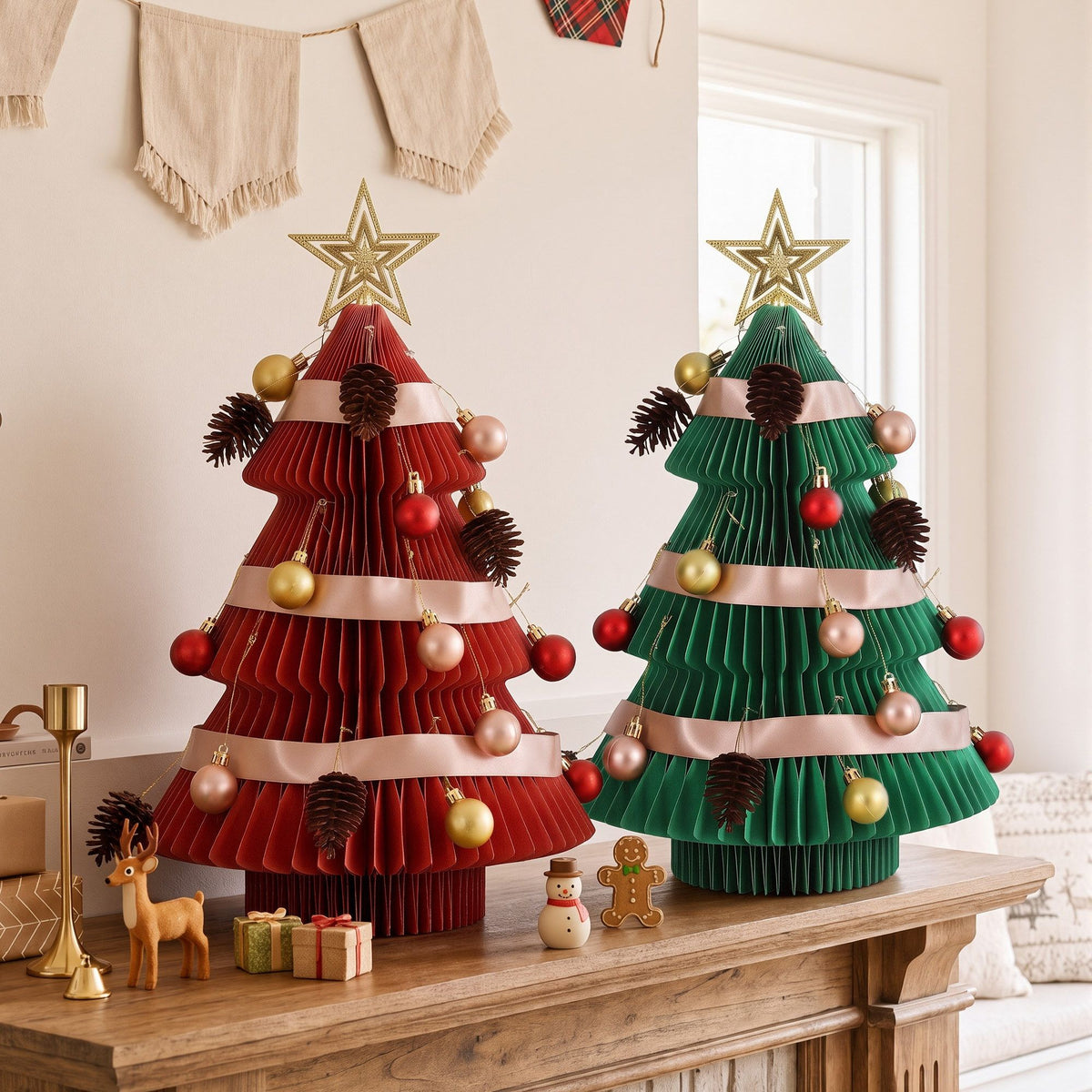 Jingle Jollys 2X Folding Christmas Tree Honeycomb 3D 47cm Red&Green