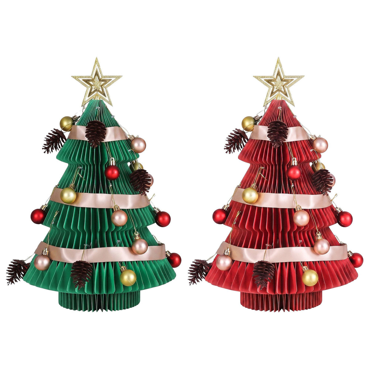 Jingle Jollys 2X Folding Christmas Tree Honeycomb 3D 47cm Red&Green