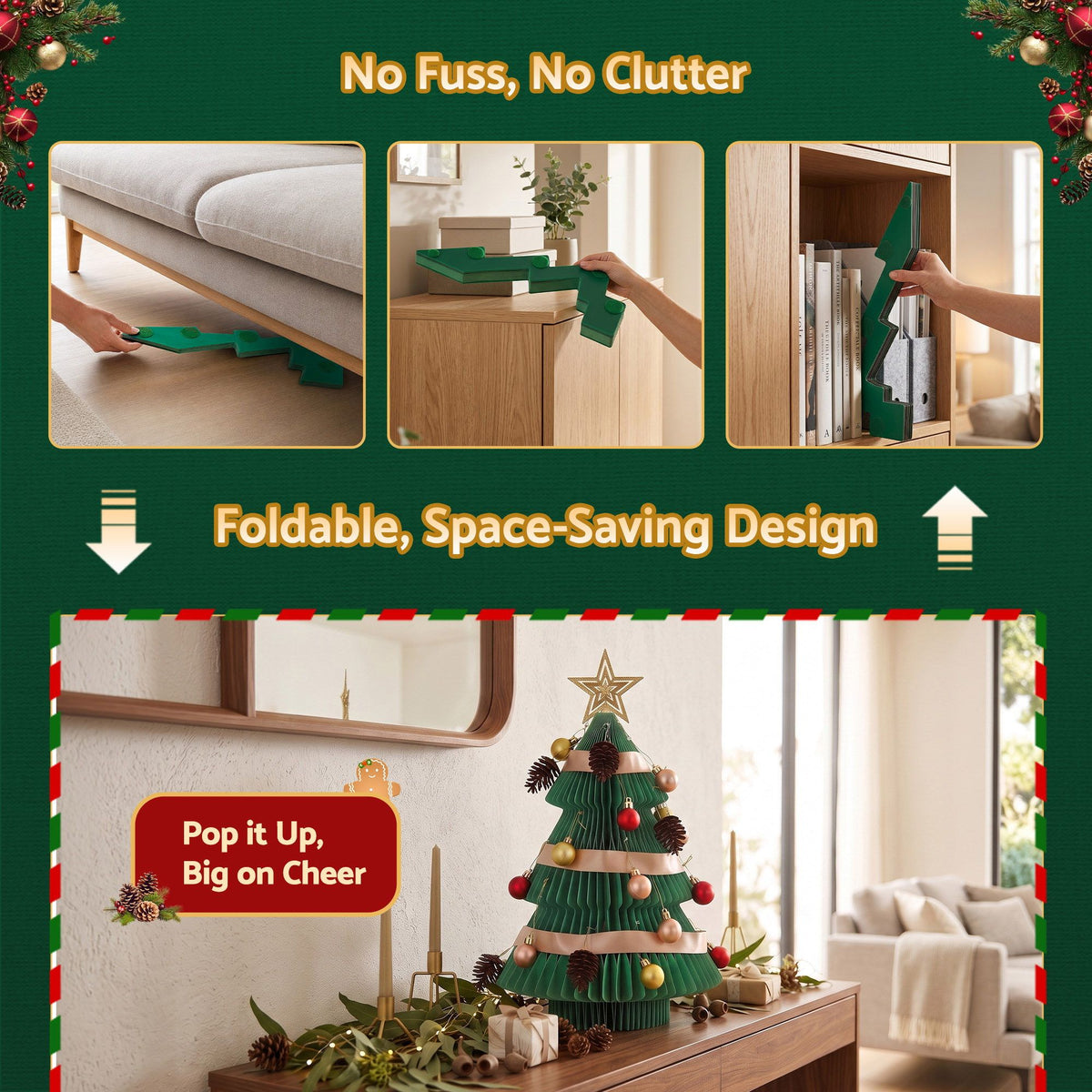 Jingle Jollys 2X Folding Christmas Tree Honeycomb 3D 47cm Red&Green